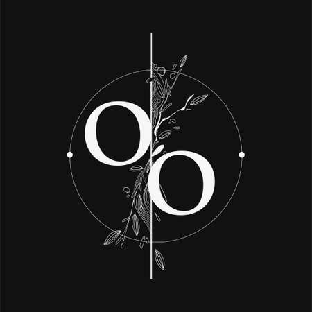 Letter OO Initial Logo with Hand Draw Floral, Initial Wedding Font Logo with Circle and Flowers.のイラスト素材