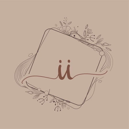 Letter II Initial Logo with Hand Draw Floral, Initial Wedding Font Logo And Business or Company Identity.のイラスト素材