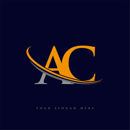 initial letter AC logotype company name yellow and grey swoosh design. isolated on dark background.のイラスト素材