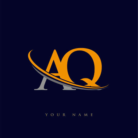 initial letter AQ logotype company name yellow and grey swoosh design. isolated on dark background.のイラスト素材