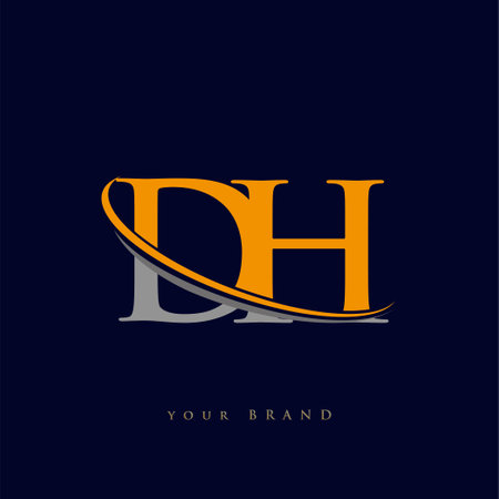 initial letter DH logotype company name yellow and grey swoosh design. isolated on dark background.のイラスト素材