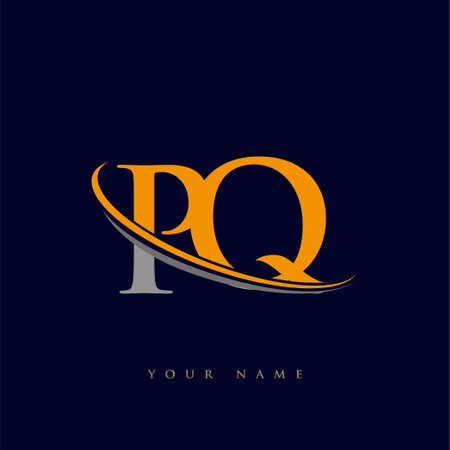 initial letter PQ logotype company name yellow and grey swoosh design. isolated on dark background.のイラスト素材