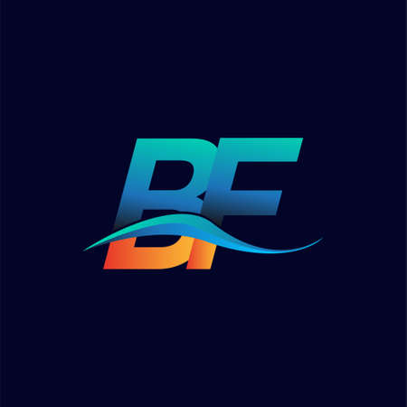 Initial letter logo BF company name blue and orange color swoosh design. vector logotype for business and company identity.のイラスト素材