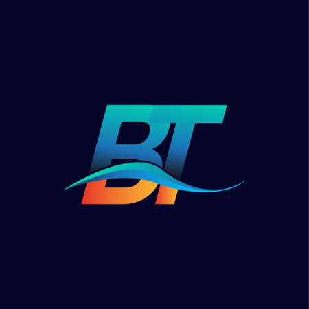 Initial letter logo BT company name blue and orange color swoosh design. vector logotype for business and company identity.のイラスト素材