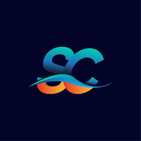 Initial letter logo SC company name blue and orange color swoosh design. vector logotype for business and company identity.のイラスト素材