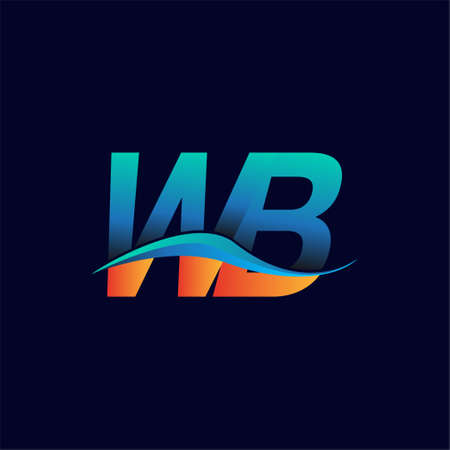 Initial letter logo WB company name blue and orange color swoosh design. vector logotype for business and company identity.のイラスト素材