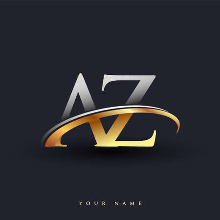 AZ initial logo company name colored gold and silver swoosh design, isolated on white background. vector logo for business and company identity.のイラスト素材