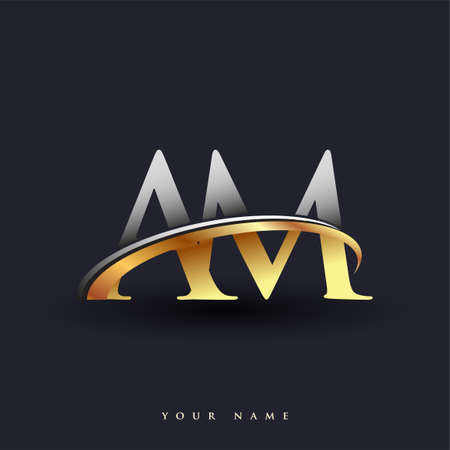 AM initial logo company name colored gold and silver swoosh design, isolated on white background. vector logo for business and company identity.のイラスト素材
