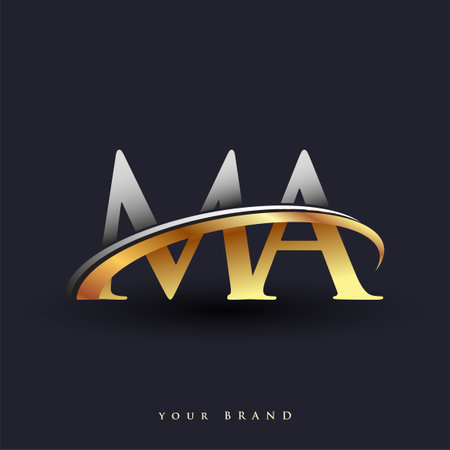MA initial logo company name colored gold and silver swoosh design, isolated on white background. vector logo for business and company identity.のイラスト素材