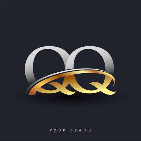 QQ initial logo company name colored gold and silver swoosh design, isolated on white background. vector logo for business and company identity.のイラスト素材