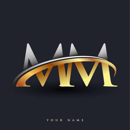 MM initial logo company name colored gold and silver swoosh design, isolated on white background. vector logo for business and company identity.のイラスト素材