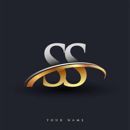 SS initial logo company name colored gold and silver swoosh design, isolated on white background. vector logo for business and company identity.のイラスト素材