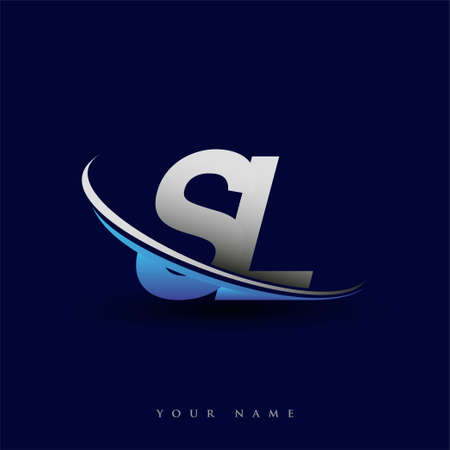 initial letter SL logotype company name colored blue and grey swoosh design. vector logo for business and company identity.のイラスト素材