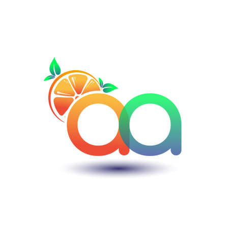initial letter AA logotype orange and green color, initial logo for fresh fruit store or any company that related with fresh fruit or nature, vector illustration.のイラスト素材