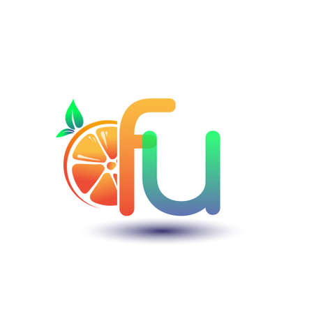 initial letter FU logotype orange and green color, initial logo for fresh fruit store or any company that related with fresh fruit or nature, vector illustration.のイラスト素材