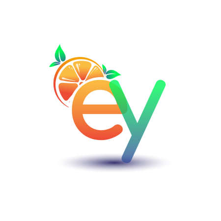 initial letter EY logotype orange and green color, initial logo for fresh fruit store or any company that related with fresh fruit or nature, vector illustration.のイラスト素材