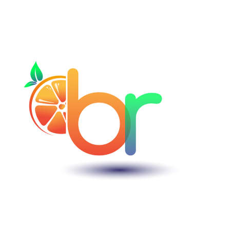 initial letter BR logotype orange and green color, initial logo for fresh fruit store or any company that related with fresh fruit or nature, vector illustration.のイラスト素材
