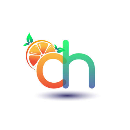 initial letter CH logotype orange and green color, initial logo for fresh fruit store or any company that related with fresh fruit or nature, vector illustration.のイラスト素材