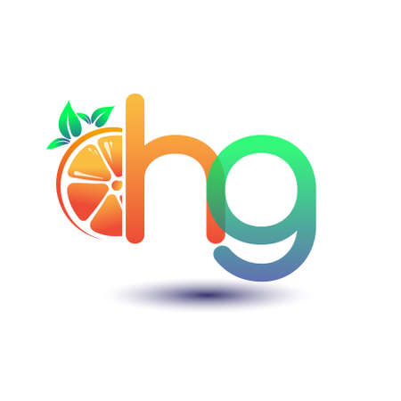 initial letter HG logotype orange and green color, initial logo for fresh fruit store or any company that related with fresh fruit or nature, vector illustration.のイラスト素材