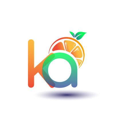 initial letter KA logotype orange and green color, initial logo for fresh fruit store or any company that related with fresh fruit or nature, vector illustration.のイラスト素材