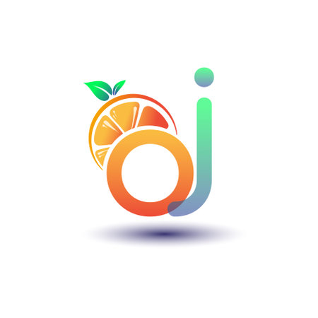 initial letter OJ logotype orange and green color, initial logo for fresh fruit store or any company that related with fresh fruit or nature, vector illustration.のイラスト素材
