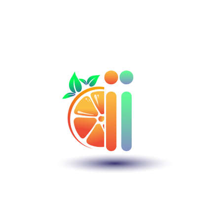 initial letter II logotype orange and green color, initial logo for fresh fruit store or any company that related with fresh fruit or nature, vector illustration.のイラスト素材