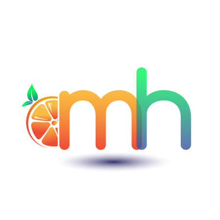 initial letter MH logotype orange and green color, initial logo for fresh fruit store or any company that related with fresh fruit or nature, vector illustration.のイラスト素材