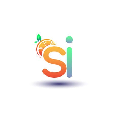 initial letter SI logotype orange and green color, initial logo for fresh fruit store or any company that related with fresh fruit or nature, vector illustration.のイラスト素材