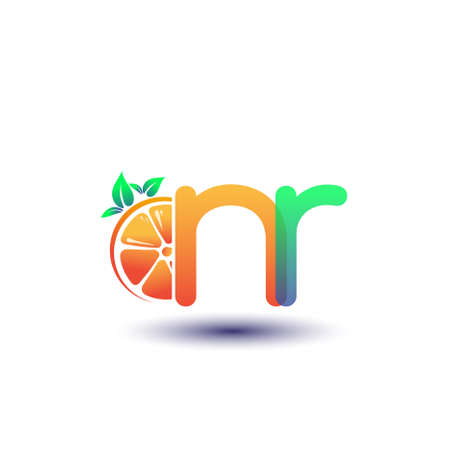 initial letter NR logotype orange and green color, initial logo for fresh fruit store or any company that related with fresh fruit or nature, vector illustration.のイラスト素材