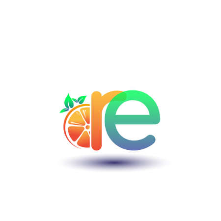 initial letter RE logotype orange and green color, initial logo for fresh fruit store or any company that related with fresh fruit or nature, vector illustration.のイラスト素材