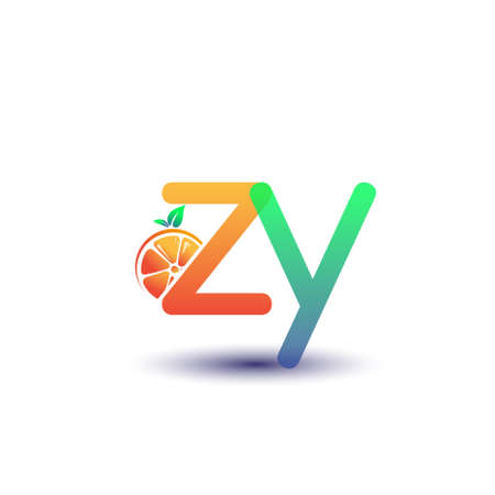 initial letter ZY logotype orange and green color, initial logo for fresh fruit store or any company that related with fresh fruit or nature, vector illustration.のイラスト素材