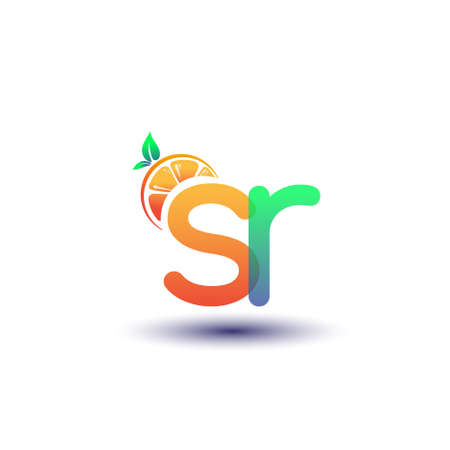 initial letter SR logotype orange and green color, initial logo for fresh fruit store or any company that related with fresh fruit or nature, vector illustration.のイラスト素材