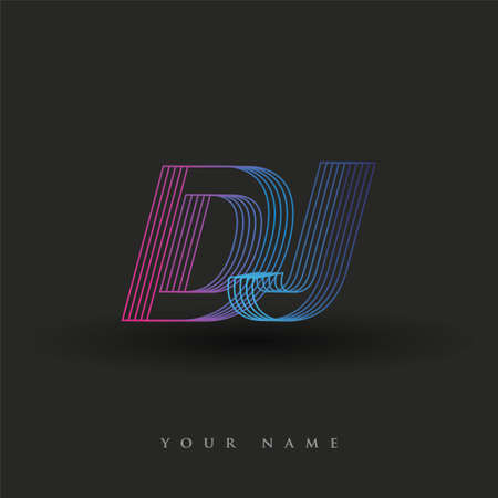 initial letter logo DJ colored blue and magenta with striped composition, Vector logo design template elements for your business or company identity.のイラスト素材