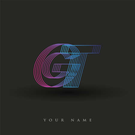 initial letter logo GT colored blue and magenta with striped composition, Vector logo design template elements for your business or company identity.のイラスト素材