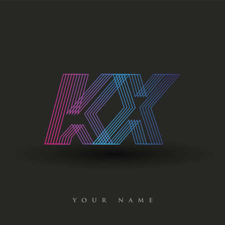 initial letter logo KX colored blue and magenta with striped composition, Vector logo design template elements for your business or company identity.のイラスト素材