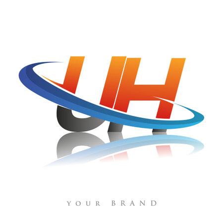 initial logo UH company name colored orange and blue swoosh design, isolated in white background. vector logo for business and company identity.のイラスト素材