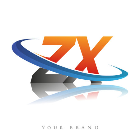 initial logo ZX company name colored orange and blue swoosh design, isolated in white background. vector logo for business and company identity.のイラスト素材