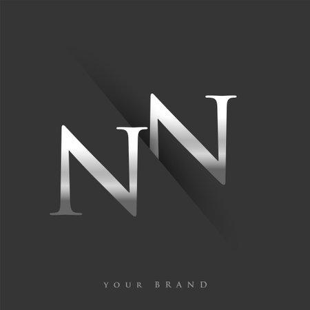 initial logo letter NN for company name, silver color and slash design in black background. vector logotype for business and company identity.のイラスト素材