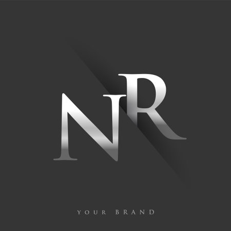 initial logo letter NR for company name, silver color and slash design in black background. vector logotype for business and company identity.のイラスト素材