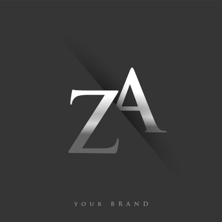 initial logo letter ZA for company name, silver color and slash design in black background. vector logotype for business and company identity.のイラスト素材