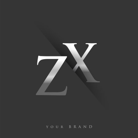 initial logo letter ZX for company name, silver color and slash design in black background. vector logotype for business and company identity.のイラスト素材