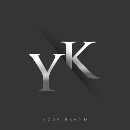 initial logo letter YK for company name, silver color and slash design in black background. vector logotype for business and company identity.のイラスト素材