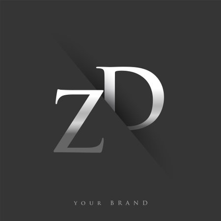 initial logo letter ZD for company name, silver color and slash design in black background. vector logotype for business and company identity.のイラスト素材