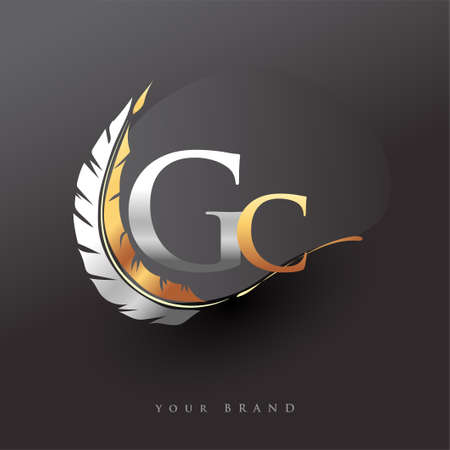 Initial letter GC logo with Feather Gold And Silver Color, Simple and Clean Design For Company Name. Vector Logo for Business and Company.のイラスト素材