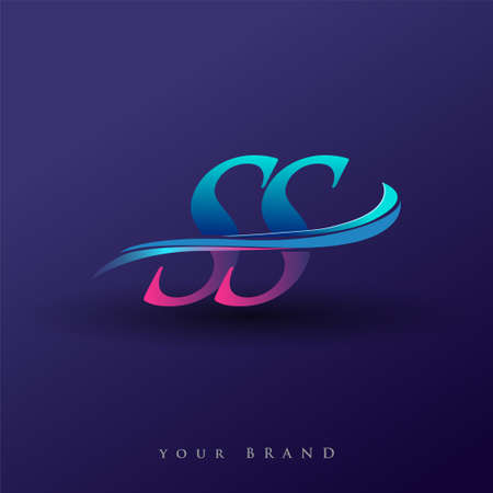 SS initial logo company name colored blue and magenta swoosh design, isolated on white background. vector logo for business and company identity.のイラスト素材