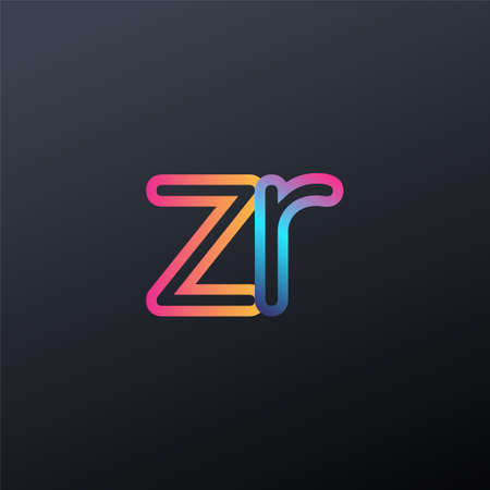 initial logo ZR lowercase letter, colorful blue, orange and pink, linked outline rounded logo, modern and simple logo design.のイラスト素材