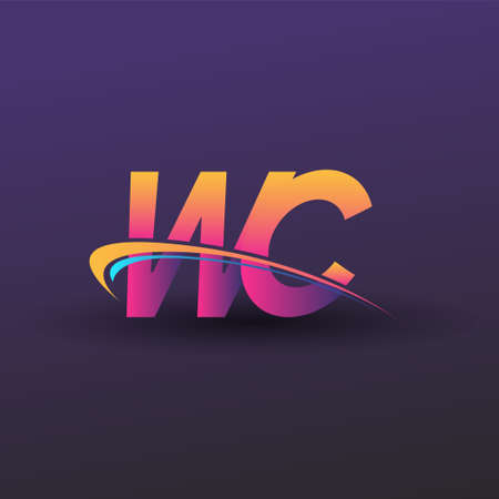 initial letter WC logotype company name colored blue, yellow and magenta swoosh design. vector logo for business and company identity.のイラスト素材