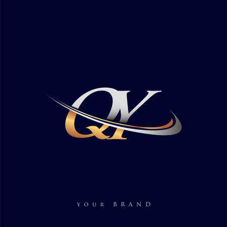 QY initial logo company name colored gold and silver swoosh design, isolated on white background. vector logo for business and company identity.のイラスト素材