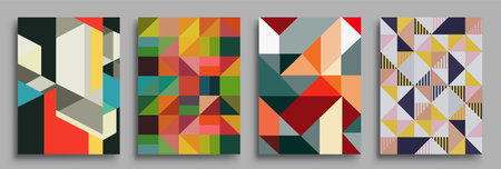 Modern geometric abstract background covers set. Cool gradient shapes composition, vector covers design.のイラスト素材