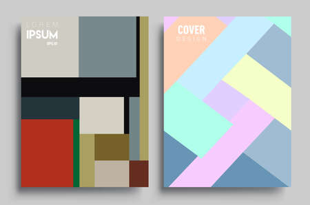 Modern geometric abstract background covers set. Colorful geometric background, set of A4 cover. Header design for flyer, book, info banner frame, title sheet. Modern design. Brochure template layoutのイラスト素材